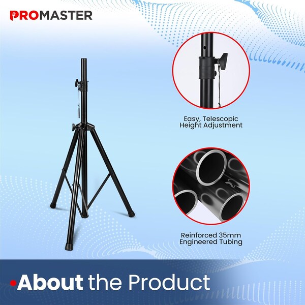 Promaster Adjustable Tripod PA Speaker Stands Pair with Carry Bag, Tall, for DJs and Musicians - PRMSSTAN22
