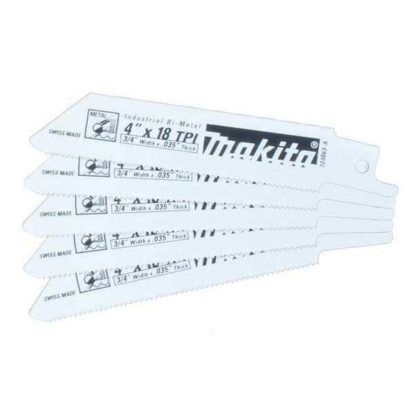 Makita 4" L x Metal Cutting Reciprocating Saw Blade, 4", 18 TPI, PK5 - 723063-A-5