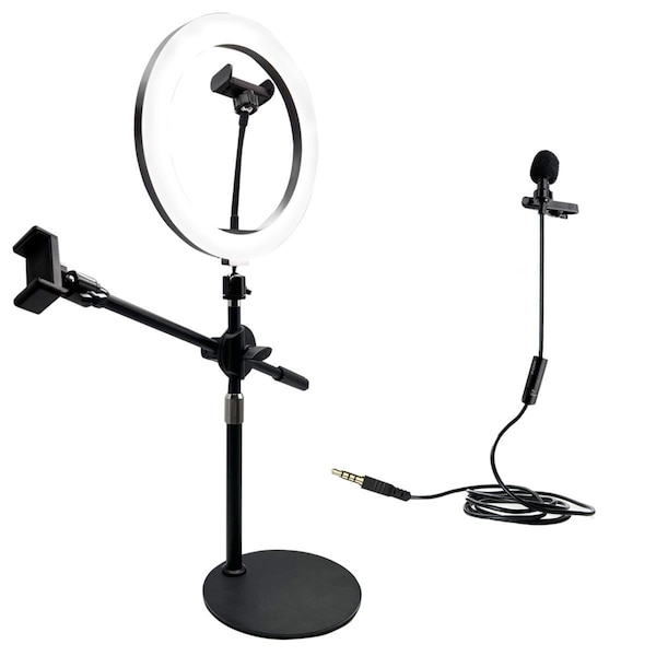 Hamiltonbuhl HamiltonBuhl  Dual Smartphone Holders with Backlight & Lavalier Microphone Creators Kit - BLITE-MIC