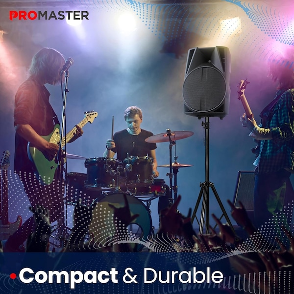 Promaster Tripod Speaker Stand, Telescopic Adjustable, Non-Slip Feet, Safety Locks, Black - PRMSSTAN11