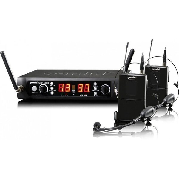 Gemini Dual 100-Channel UHF Wireless System Convertible headset/lavalier microphone with belt pack transmi - UHF-4200HL