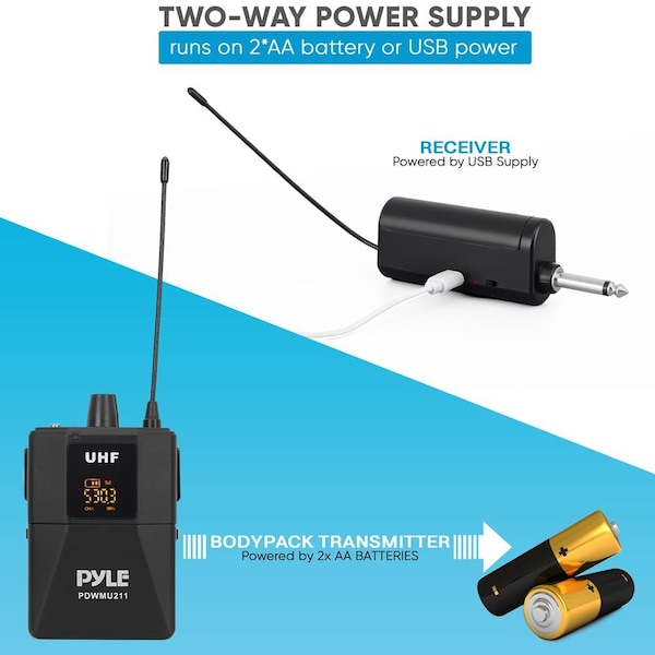 Pyle Dual Headset Wireless Microphone Kit - Includes Headset Mic, Lavalier Mic & Beltpack Transmitter - PDWMU211