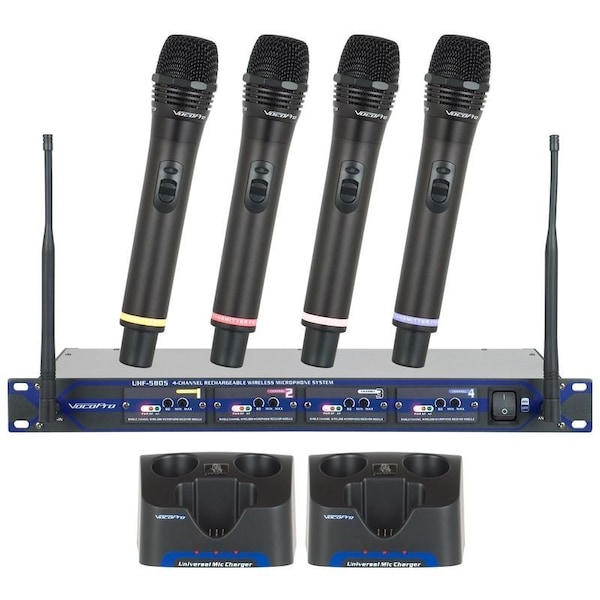 Vocopro Professional Rechargeable 4-Channel UHF Wireless Microphone System - UHF-5805-9