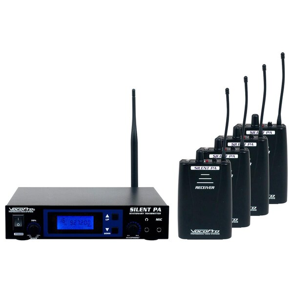 Vocopro 16CH UHF Wireless Broadcast System 4 Bodypack Receiver - SILENTPAPRACTICE