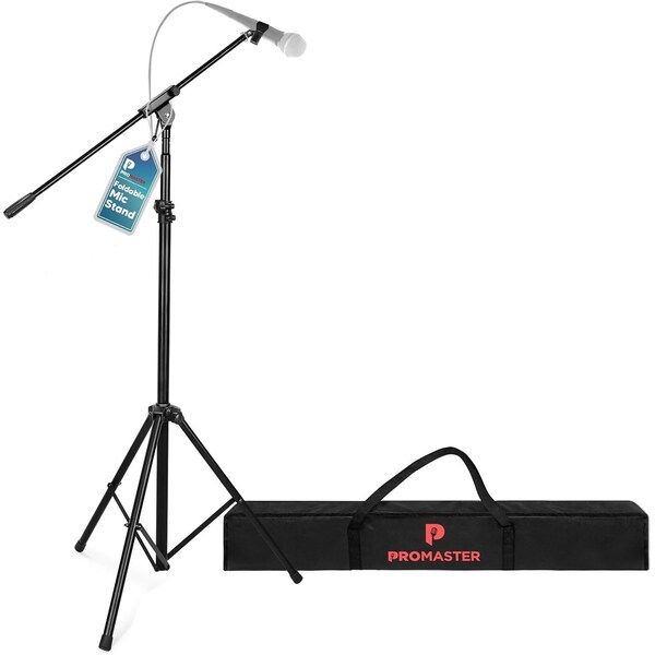 Promaster Tripod Microphone Stand, Adjustable Telescopic Gooseneck, Boom Arm, Universal 5/8in Adapter, Black - PRMSMICB