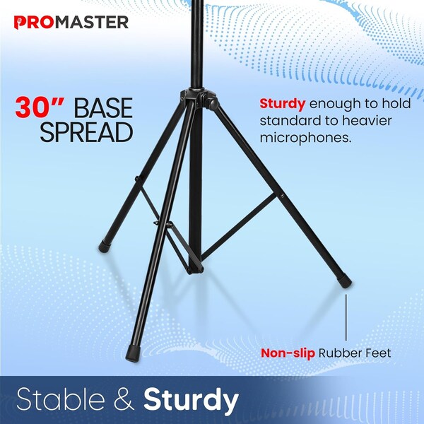 Promaster Tripod Microphone Stand, Adjustable Telescopic Gooseneck, Boom Arm, Universal 5/8in Adapter, Black - PRMSMICB