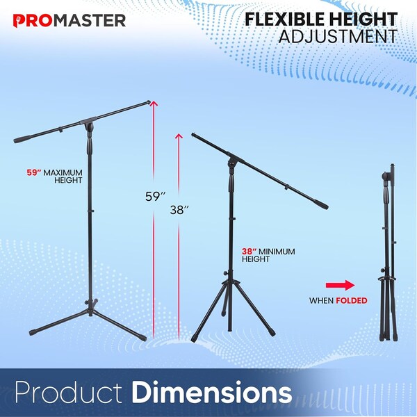 Promaster Tripod Microphone Stand, Portable, Adjustable Gooseneck, Lightweight Boom, Black - PRMSMIHL