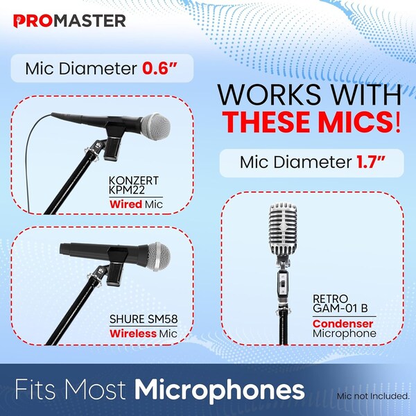 Promaster Tripod Microphone Stand, Portable, Adjustable Gooseneck, Lightweight Boom, Black - PRMSMIHL