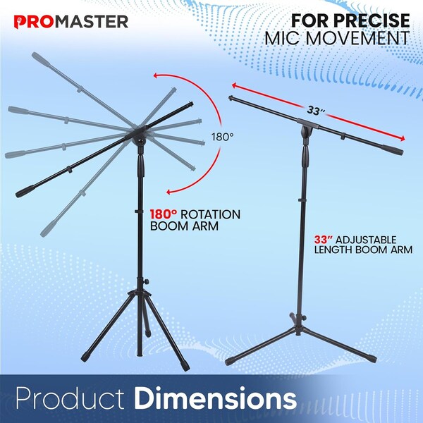 Promaster Tripod Microphone Stand, Portable, Adjustable Gooseneck, Lightweight Boom, Black - PRMSMIHL