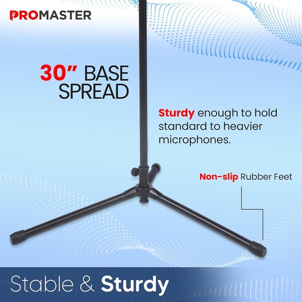 Promaster Tripod Microphone Stand, Portable, Adjustable Gooseneck, Lightweight Boom, Black - PRMSMIHL