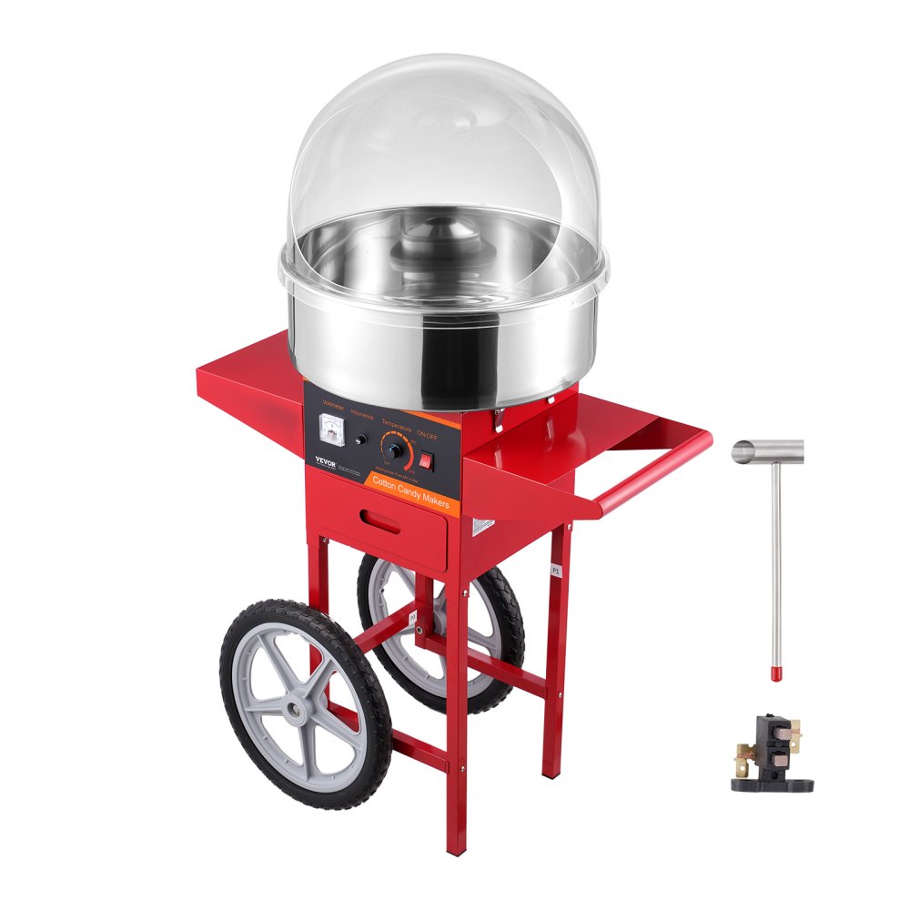 VEVOR Electric Cotton Candy Machine with Cart, 1000W Commercial Candy Floss Maker with Cover, Stainless Steel Bowl, Sugar Scoop and Drawer, Perfect for Home, Kids Birthday, Family Party, Red - HCMHTJHSHGZMZHSZFV1