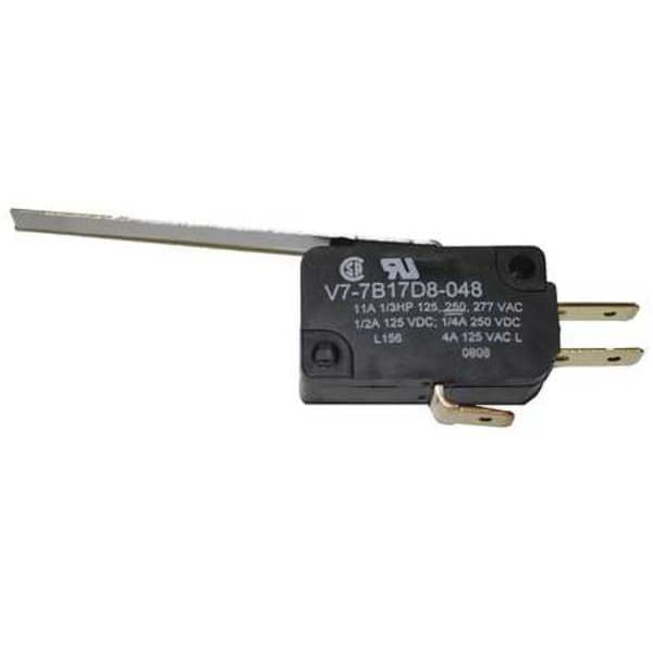 Interruptor de acción rápida en miniatura Honeywell, palanca, actuador largo, SPDT, calificación de contacto 3A @ 240V AC - V7-7B17D8-048