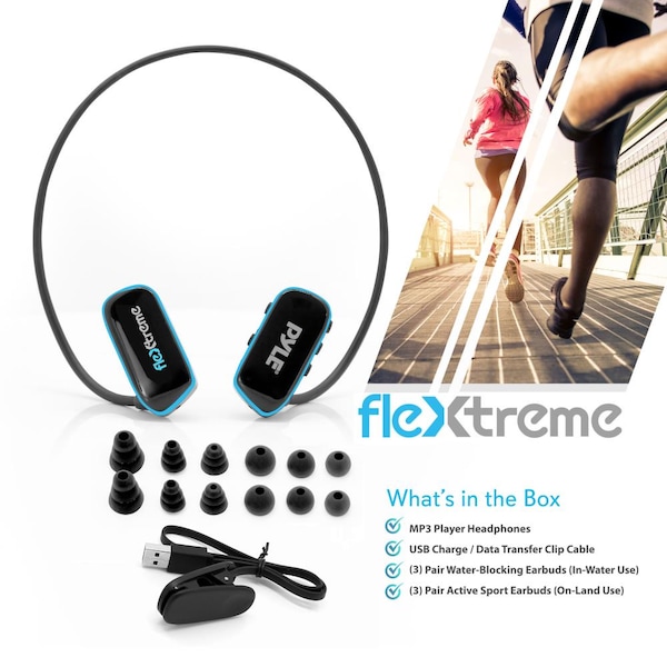 Pyle Flextreme Waterproof MP3 Player With Headphones, 8Gb Built-In Memory - PSWP14BK