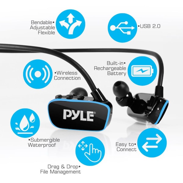 Pyle Flextreme Waterproof MP3 Player With Headphones, 8Gb Built-In Memory - PSWP14BK