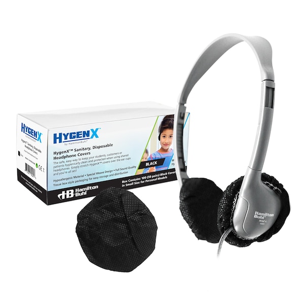 Hamiltonbuhl HygenX Sanitary, Disposable Ear Cushion Covers, 2.5in., Black, 100PK - HECHYGENX25BK