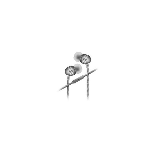 Swe-Tech 3C Stinger, Metallic Finish Stereo Earbuds w/ Microphone, Nylon Braided Cloth Cord, 4 foot, Silver - FWT5002-122SL