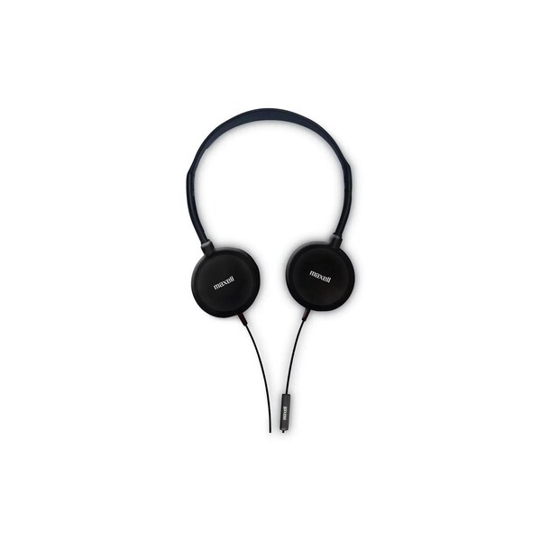 Maxell Wired Headphone w/Swivel Earcup, In-Line Mic, 6 ft Cord, Black - 199929
