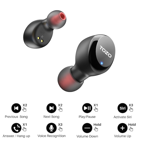 Tozo T6S Wireless Earbuds IPX8 Waterproof TWS Build In Mic Active Noise Control Bluetooth - TOZOT6SBLK