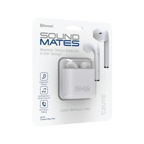Tzumi Soundmates Bluetooth Earbuds with Wireless Charging, White - TZ566900