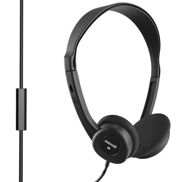 Maxell HP-100M OPP WIRED HEADPHONE WITH MIC, 6FT CORD BLACK - 199845