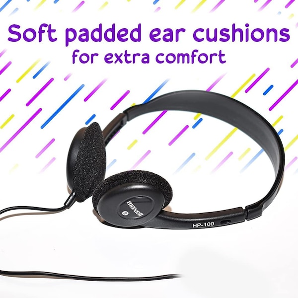 Maxell HP-100M OPP WIRED HEADPHONE WITH MIC, 6FT CORD BLACK - 199845