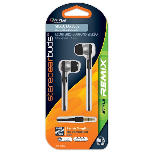 Power Up! Earbuds w/Heavy Duty Braided Cord - Black - 192-530263