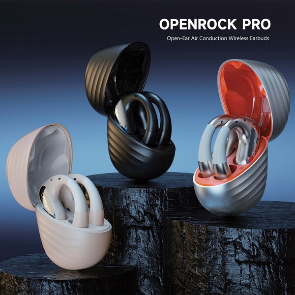 Openrock Pro Open-Ear Bluetooth Air-Conduction Sport Earbuds W/ Microphone and Charging Case, A-BB01, Beige - A-BB01-21