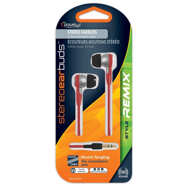 Power Up! Earbuds w/ Heavy Duty Braided Cord - Red - 192-530270