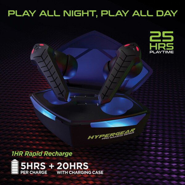 Hypergear CobraStrike In-Ear True Wireless Stereo Bluetooth Gaming Earbuds with Microphone and Charging Case - 15524