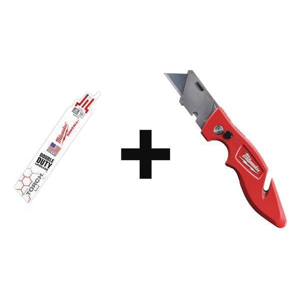 Milwaukee Tool 6" 18 TPI The Torch SAWZALL Blades (25 Pk) + Flip Utility Knife - 48-00-8784, 48-22-1901