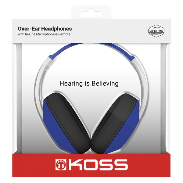 Koss Over-Ear Headphones with Microphone and In-Line Remote, UR23i, Blue - 195190.101