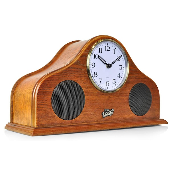 Pyle 2in1 Retro Vintage Style Clock/Bluetooth StereoSpkrSystem, PVNTLCL41BT - PVNTLCL41BT