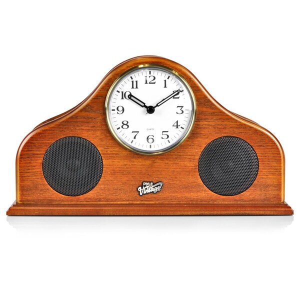 Pyle 2in1 Retro Vintage Style Clock/Bluetooth StereoSpkrSystem, PVNTLCL41BT - PVNTLCL41BT