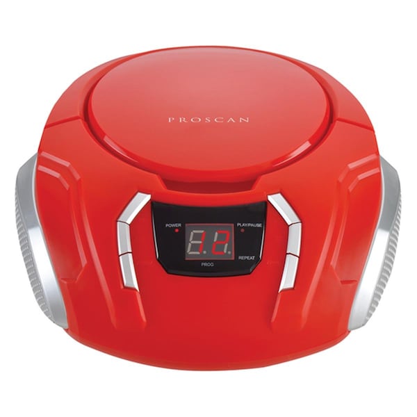 Proscan 2.4W-RMS Portable CD Boom Box with AM-FM Radio, Red - PRCD261-RED