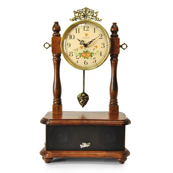Pyle 2in1 Retro Vintage Style Clock/Bluetooth StereoSpkrSystem, PVNTLCL51BT - PVNTLCL51BT