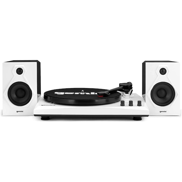 Gemini Belt Drive Turntable Set, 3 Speed Record Player W 2 Speakers BlackWhite - TT-900BW