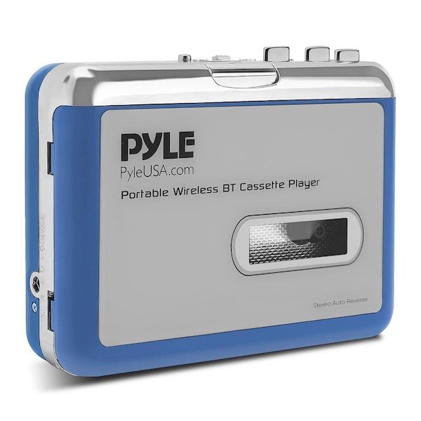 Pyle Portable Wireless BT Cassette Player - Lid Switcher, AUX Port w/ LED Indicator - PCASRSD18BT