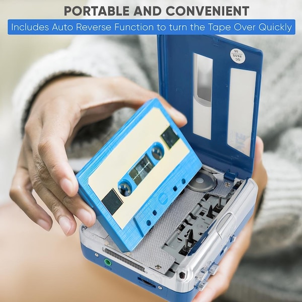 Pyle Portable Wireless BT Cassette Player - Lid Switcher, AUX Port w/ LED Indicator - PCASRSD18BT