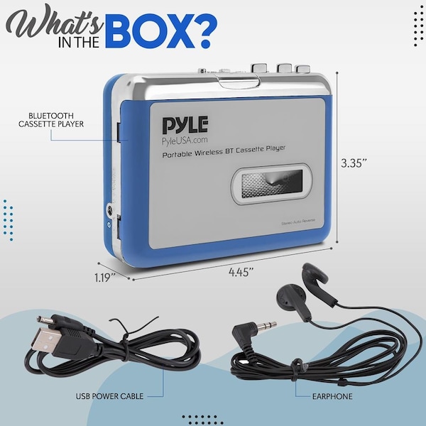 Pyle Portable Wireless BT Cassette Player - Lid Switcher, AUX Port w/ LED Indicator - PCASRSD18BT