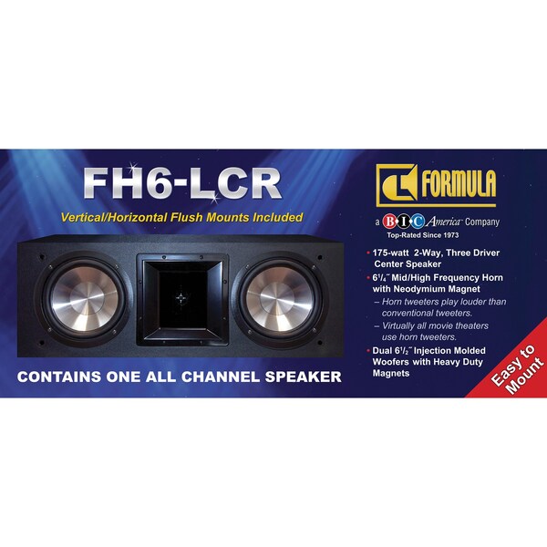 Bic America FormulaSeriesFH6-LCRDual6-1/2-Inch175-Watt2-WayLCRAll-ChannelSpeaker - FH6-LCR