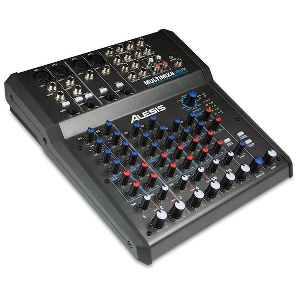 Alesis Eight-channel mixer w/mic, line, & guitar-level inputs 16-bit, 44.1/48 kHz stereo USB output for ea - MULTIMIX8USBFX