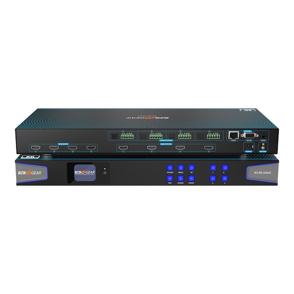 Bzbgear 4x4 Matrix 8K at 60Hz UHD HDMI21 48Gbps with Scaler, Audio Deembedder 4K at 120Hz 444 10bit - BG-8K-44MA