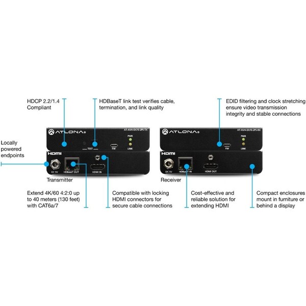 Atlona Avance 4K Uhd HDMI Transmitter And Receiver Kit - AT-AVA-EX70-2PS-KIT