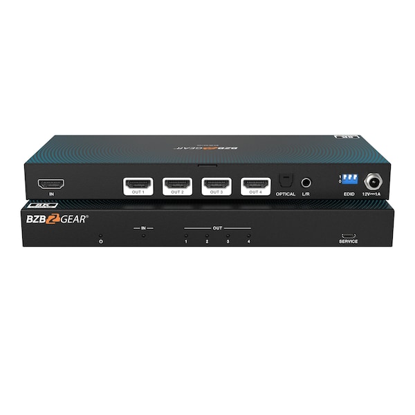 Bzbgear 1x4 8K UHD HDMI 2.1 Splitter with Audio De-embedder 8K60 4K120 4:4:4 10bit VRR, FVA, ALLM support - BG-8K-DA14A