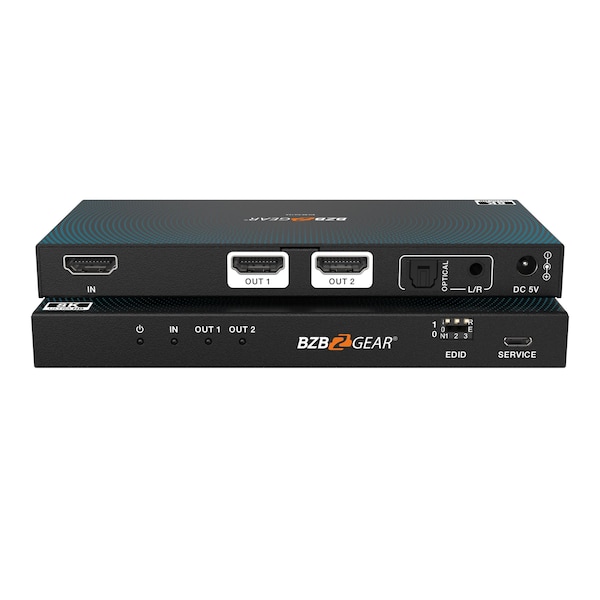 Bzbgear 1x2 8K UHD HDMI 2.1 Splitter with Audio De-embedder 8K60 4K120 4:4:4 10bit VRR, FVA, ALLM support - BG-8K-DA12A