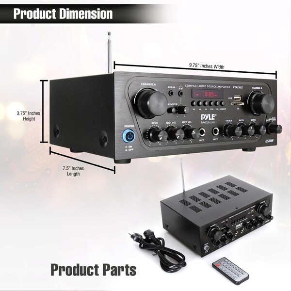 Pyle 2 Ch. Home Audio Amplifier Bt 250 W - PTA24BT