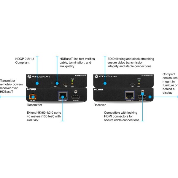 Atlona Avance 4K Uhd Poe HDMI Transmitter And Receiver - AT-AVA-EX70-KIT