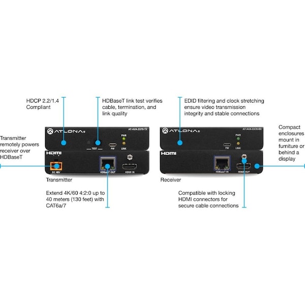 Atlona Avance 4K Uhd HDMI Transmitter And Receiver Kit With Rs-232 And Ir - AT-AVA-EX70C-KIT