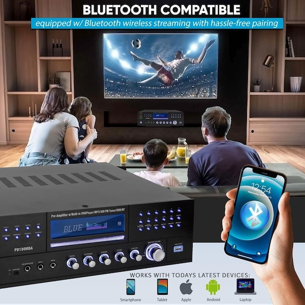 Pyle Bt Audio/Video Rec.Cd/Dvd Am/Fm MP3/Usb, PD1000BA - PD1000BA