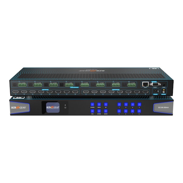Bzbgear 8x8 Matrix 8K at 60Hz UHD HDMI21 48Gbps with Scaler, Audio Deembedder 4K at 120Hz 444 10bit - BG-8K-88MA